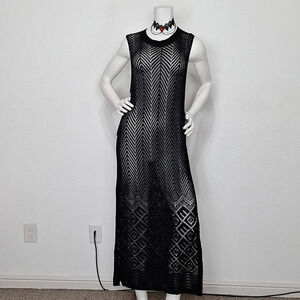Joie Black Romantic Goth *NEW* Witchy Crochet Knit Whimsigoth Maxi Dress Size XL